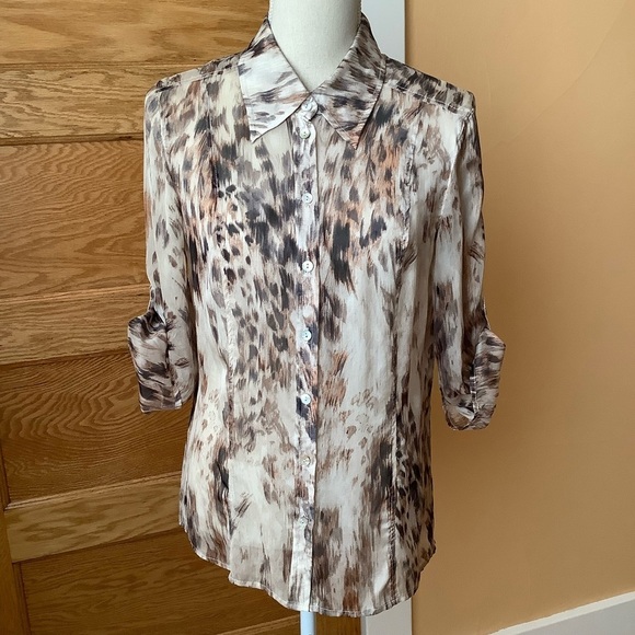 VINTAGE Silk Chiffon Animal Print Blouse Size M - Picture 2 of 13